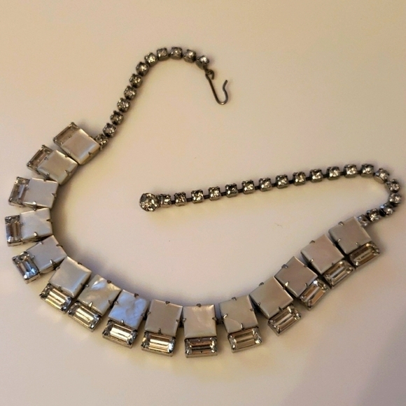 vintage Deco-Style Mother of Pearl Rhinestone Necklace - Picture 2 of 6